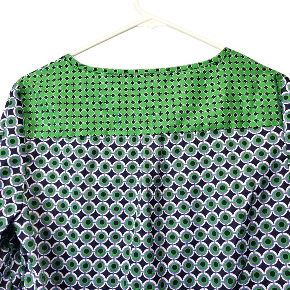 Banana Republic Geometric Circle Print Blouse, Green Navy,‎ Size Small - Picture 8 of 11